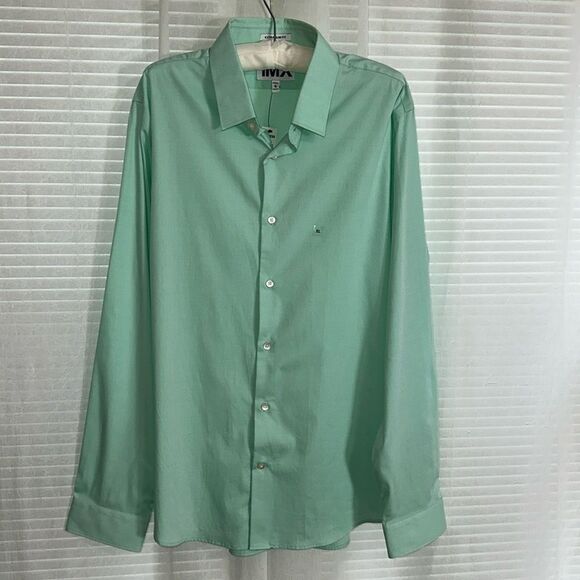 EXPRESS XL Mint Green Slim Fit Textured Cotton Men’s Long Sleeve Dress Shirt - Picture 1 of 11